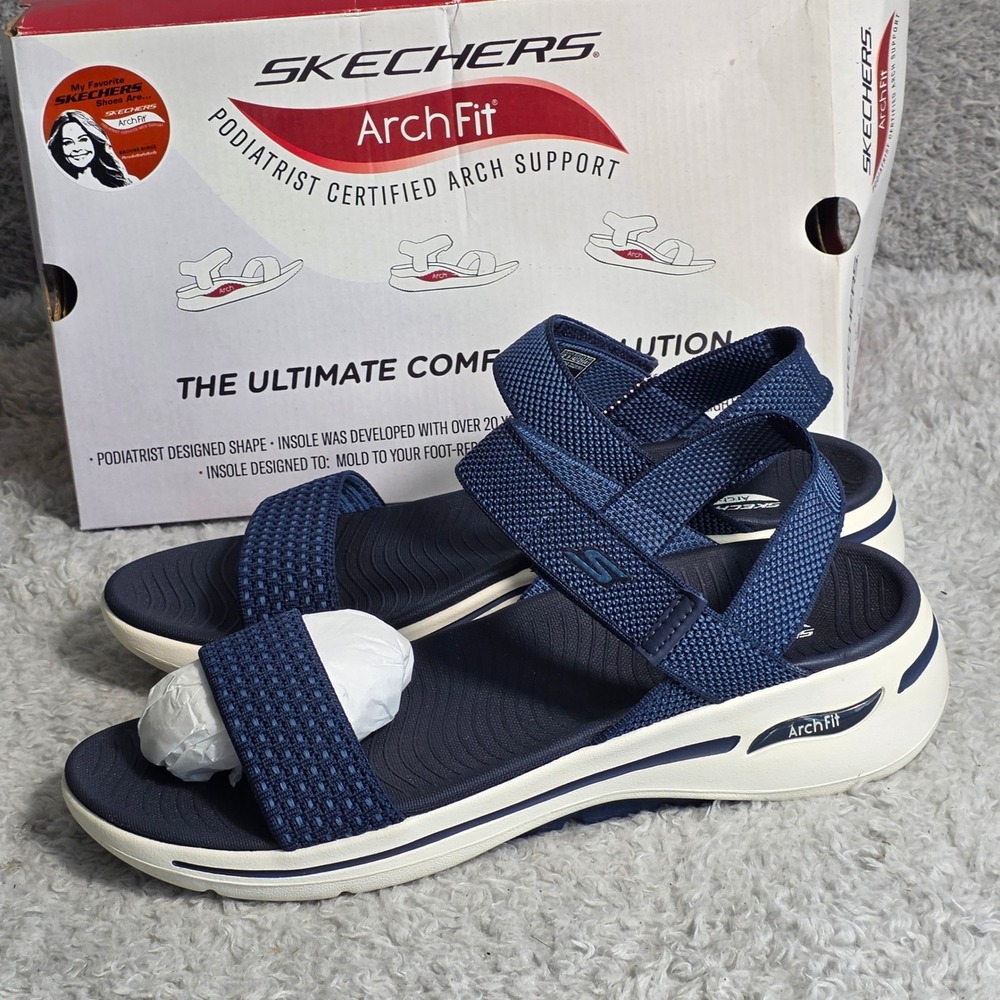 Skechers Arch Fit Go Walk Sandals Women's Sz 12 Navy Blue Textile Adjustable NEW